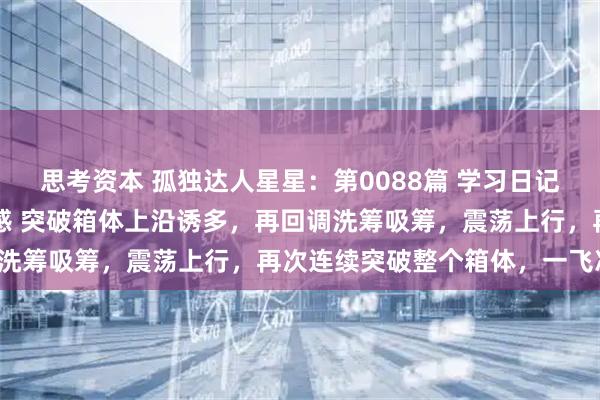 思考资本 孤独达人星星：第0088篇 学习日记 暗度陈仓战法 锻炼盘感 突破箱体上沿诱多，再回调洗筹吸筹，震荡上行，再次连续突破整个箱体，一飞冲天。